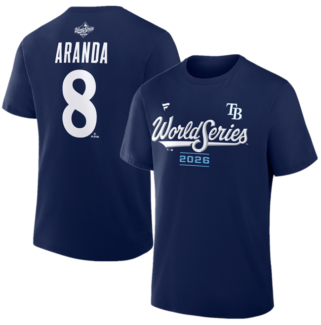 Men's Navy Tampa Bay Rays #8 Jonathan Aranda 2026 World Series Name & Number T-Shirt
